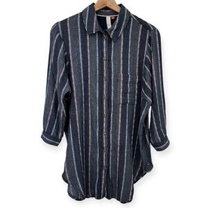 Pilcro by Anthropologie Metallic Stripe Oversized Tunic Button Down Top XS